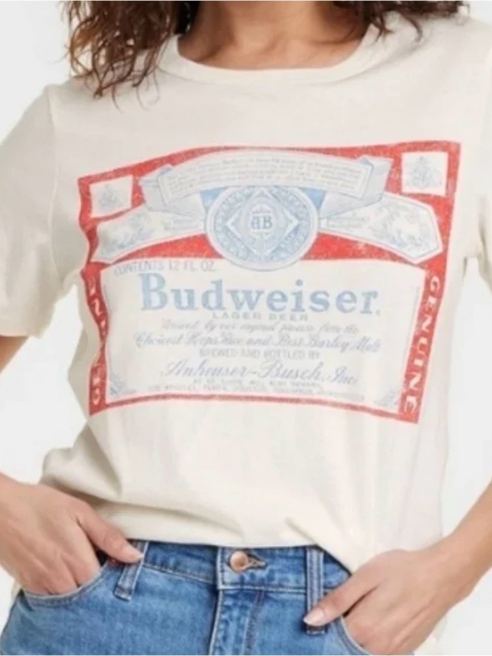Budweiser Hybrid Cream Graphic Tee with Red and Blue Label